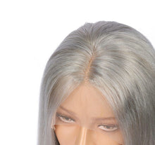 Load image into Gallery viewer, 100% Human Hair Grey Bob "TRANSPARENT" Lace Front Wig 12" Inches
